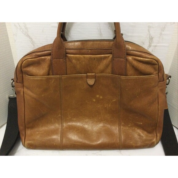 Fossil Messenger Computer Distressed Leather Laptop Shoulder Strap Brown Tan - Picture 4 of 9
